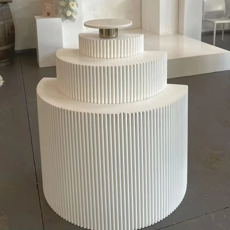 Wedding Events Party Decoration White Acrylic Half Round Ripple Cake Stand Plinth Table Pedestal Dessert Display Stand