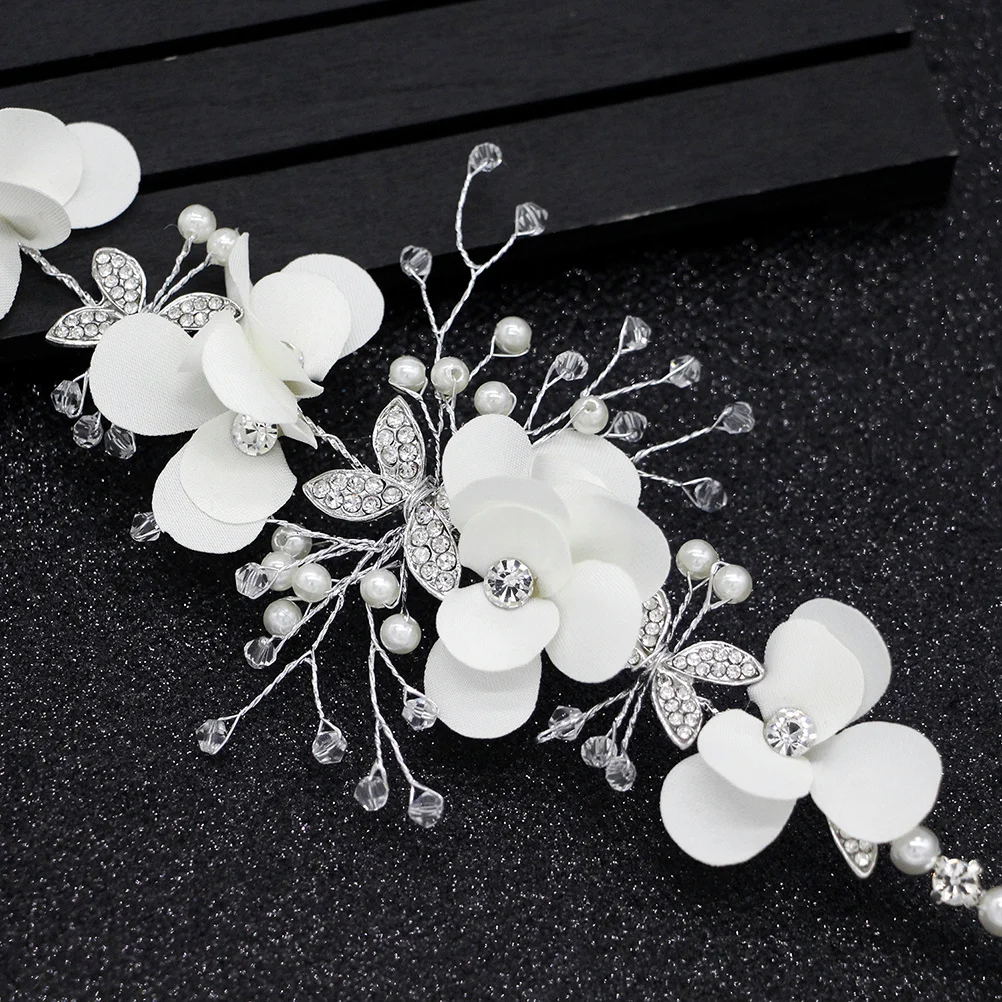 Delicate Floral Headband in White with Sparkling Rhinestones and Imitation Pearls Bridal Hair Accessory for Wedding Graduation