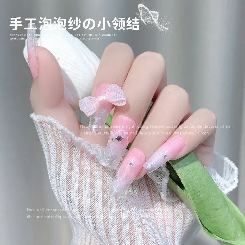 Mix 12PCS Colorful Chiffon Gauze Handmade Bowknot Nail Art Bubble Thin Lace Bow Tie Decorations Manicure Ornaments