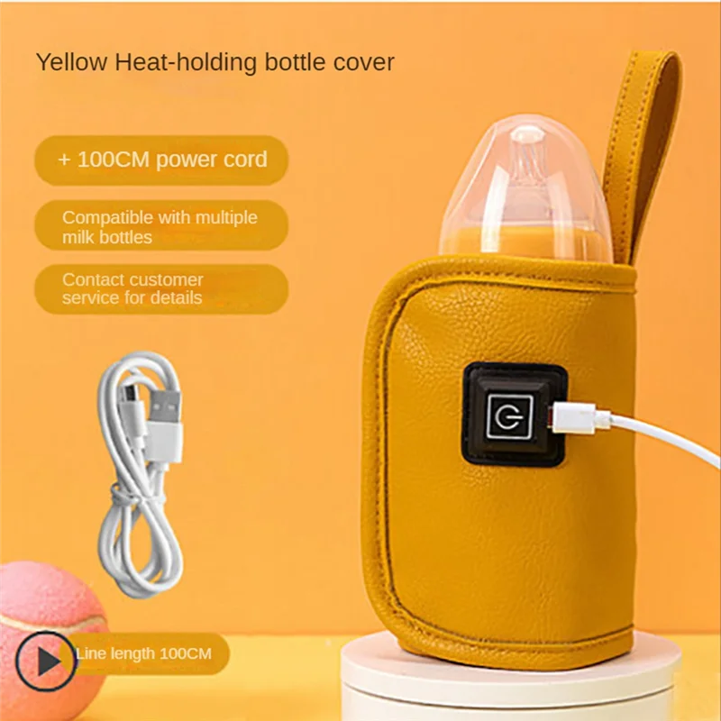 USB Milk Water Warmer Travel Stroller Insulated Bag Baby Nursing Bottle Heater Safe for Outdoor Winter -Yellow