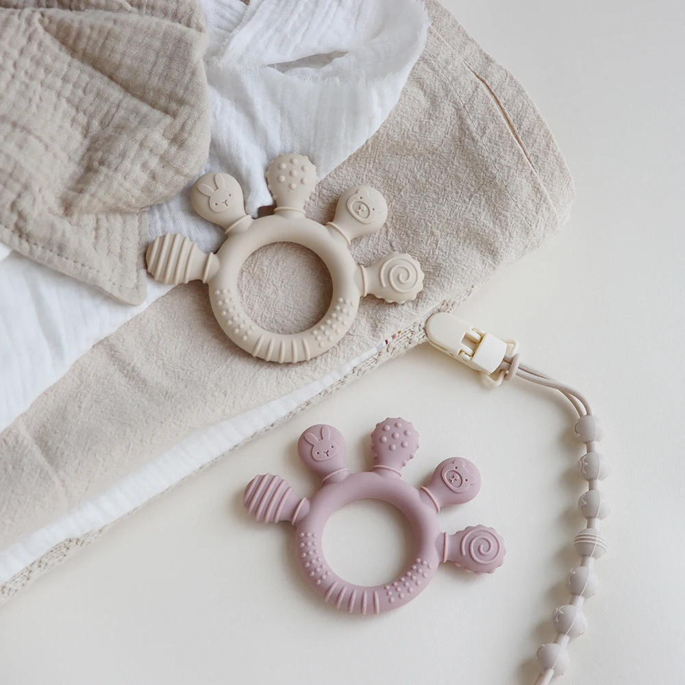 Erduo Silikon-Baby-Beißring, Angstzustände, Zahnspielzeug, 0–12 Monate, Kauperlen, sensorischer Zahnfleischentlastung, Schnuller – Detail 14