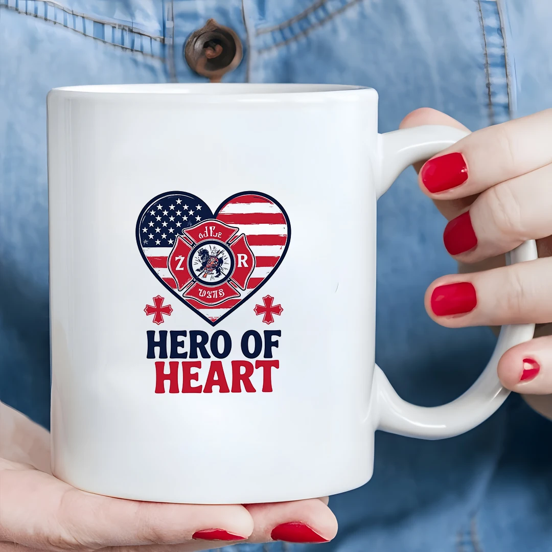 

11oz American Flag Heart Fireman Mug Kids Family Office Cup Christmas Hero Gift