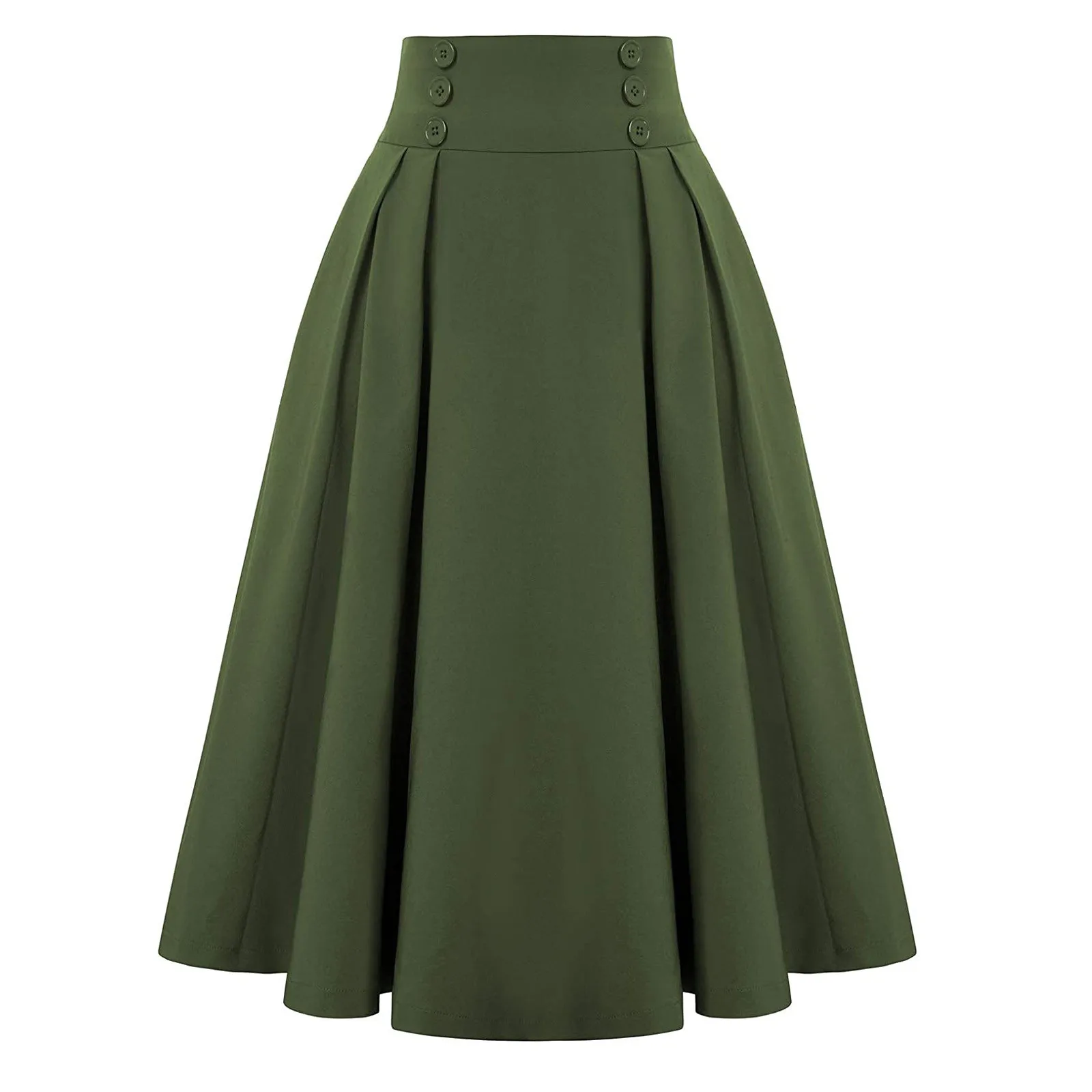 Women's A-Line Skirt Solid Color High Waist Large Swing Pleated Skirt With Pockets 50s Medieval Retro Button Down Midi Skirt