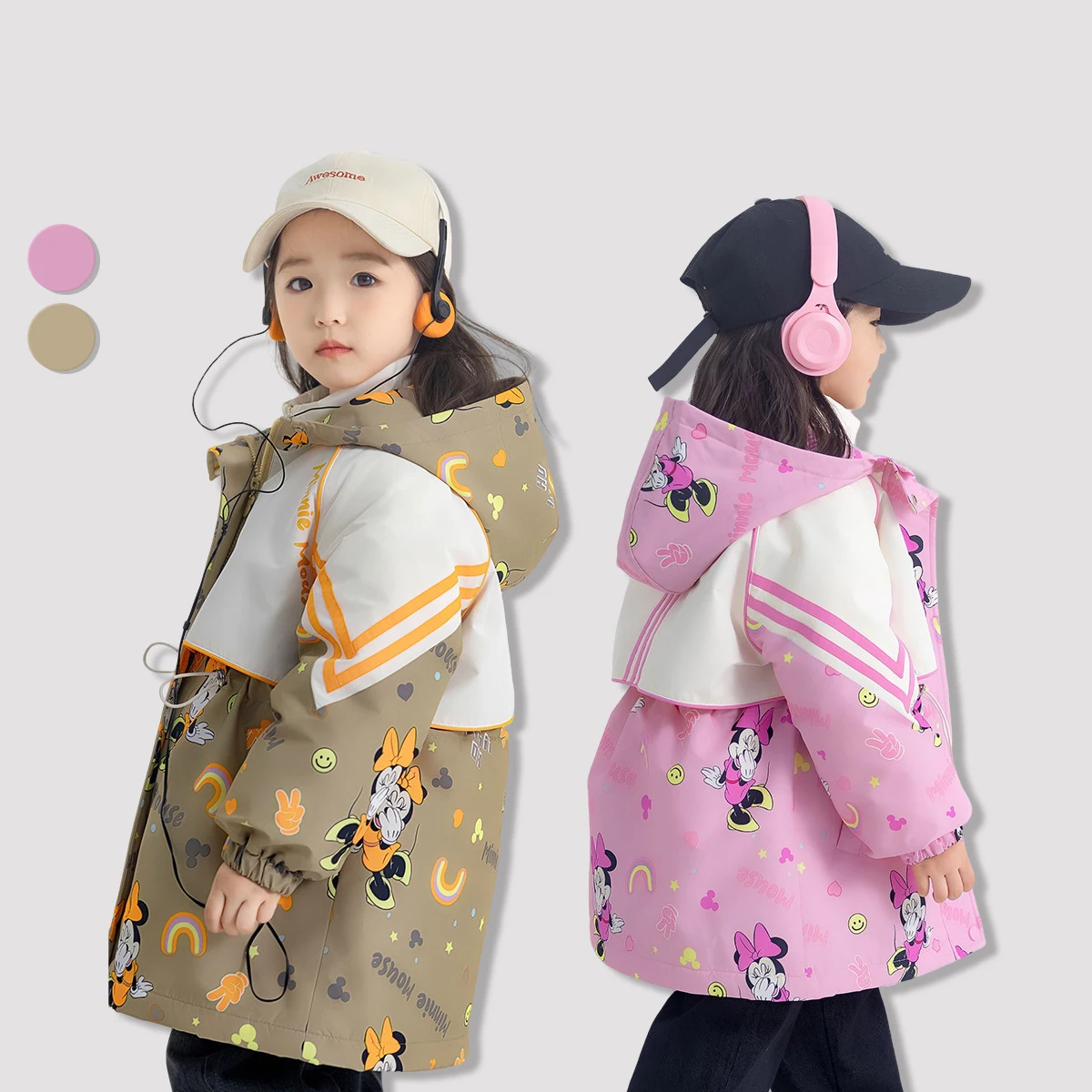 

2025 Autumn Winter Children Thermal Outfit Mickey Minni Cartoon Hooded Jacket Polar Fleece Coat Set For 3-12Y Boys Girls Outdoor