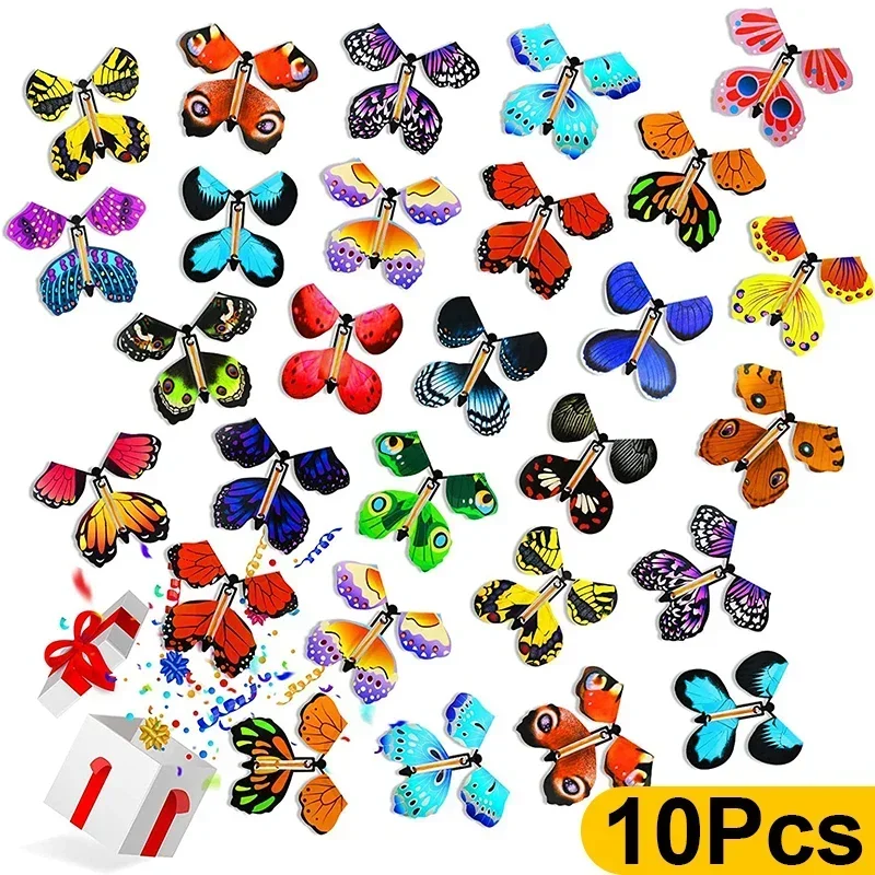 1/3/5/10szt Magic Flying Butterfly Wind Up Butterfly Fairy Flying Toy Winding Rubber Band Toy Color Bookmark Party Great Surpris