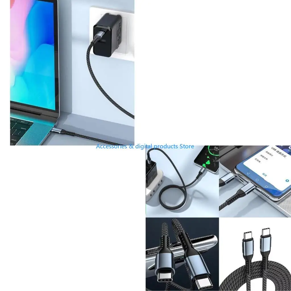 77JD Large Power  100W Type C to Type C Cable Nylon Braided for Fast Charging Laptops