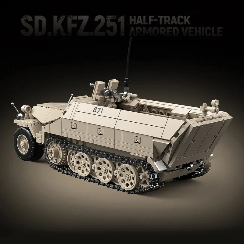 714pcs Sd.Kfz.251 Half-Track Armored Vehicle Building Blocks WWII Classic Tank Vehicle Military Bricks Toys for Kids Adults Gift