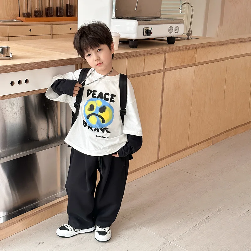 Kids Pants spring boys solid color all-match sweatpants girls loose straight sports trousers