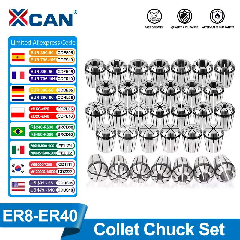 XCAN-스프링 콜렛 정밀 콜렛 척 세트, ER8 ER16 ER20 ER25 ER32 ER40 CNC 조각 기계 밀링 선반 공구 홀더