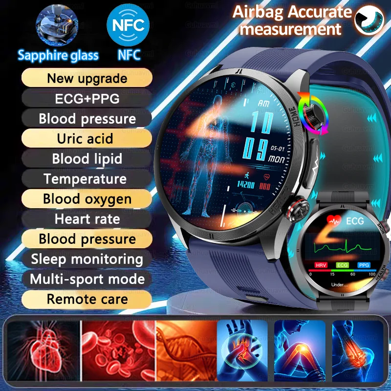 

NFC Smartwatches ECG Air Pump Blood Pressure Watch Blood oxygen Sport FitnessTracking Sapphire Smart Watch for Android iOS