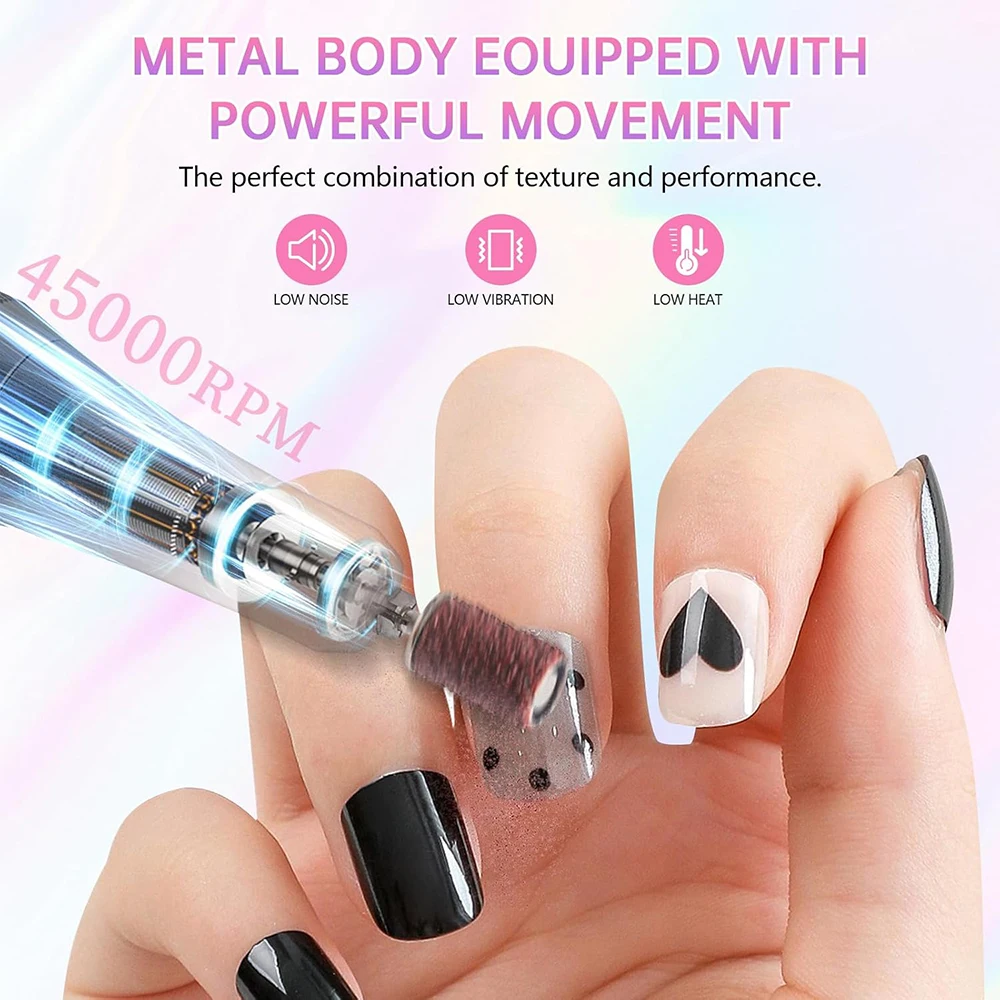 Bild 4: 45000 U/min Wiederaufladbares Nagelbohrer-Set, Professionelle Tragbare Elektrische Maniküre-Feile für Nägel, Gel-Lack-Entfernung und Schleifen