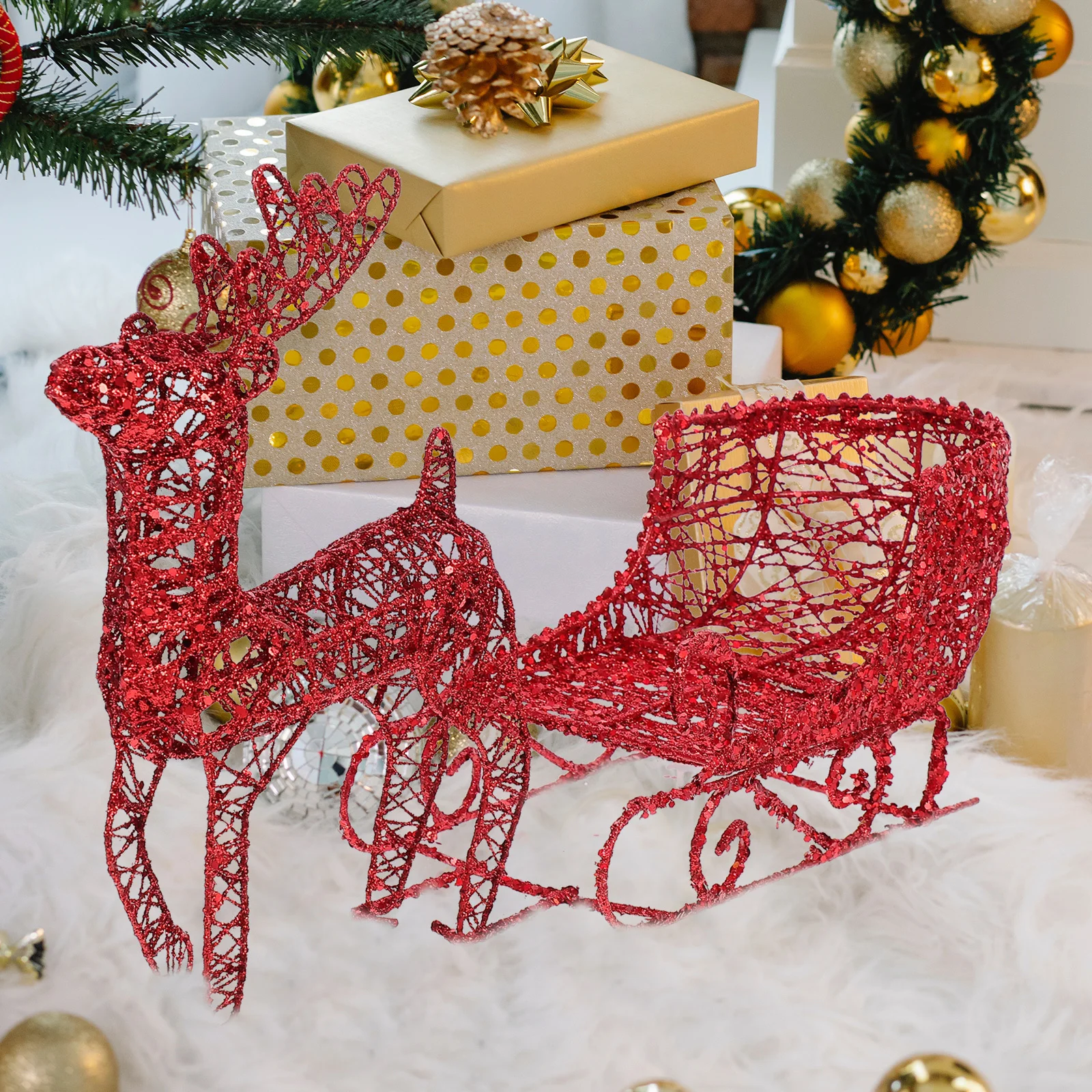 

1 Set Reindeer Sleigh Shaped Christmas Desktop Decor Premium Craftsmanship Holiday Party Layout Decoration Desktop Sleigh Car