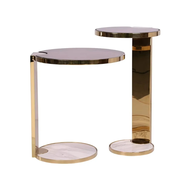 

Luxury Round Green Natural Marble Top Metal Leg Sofa Table