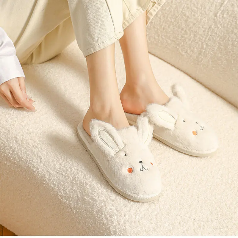 Winter Big Ears Rabbit Plush Warm Cute Parent-child Home Slippers Indoor Home Cartoon Gilr Women Shoes