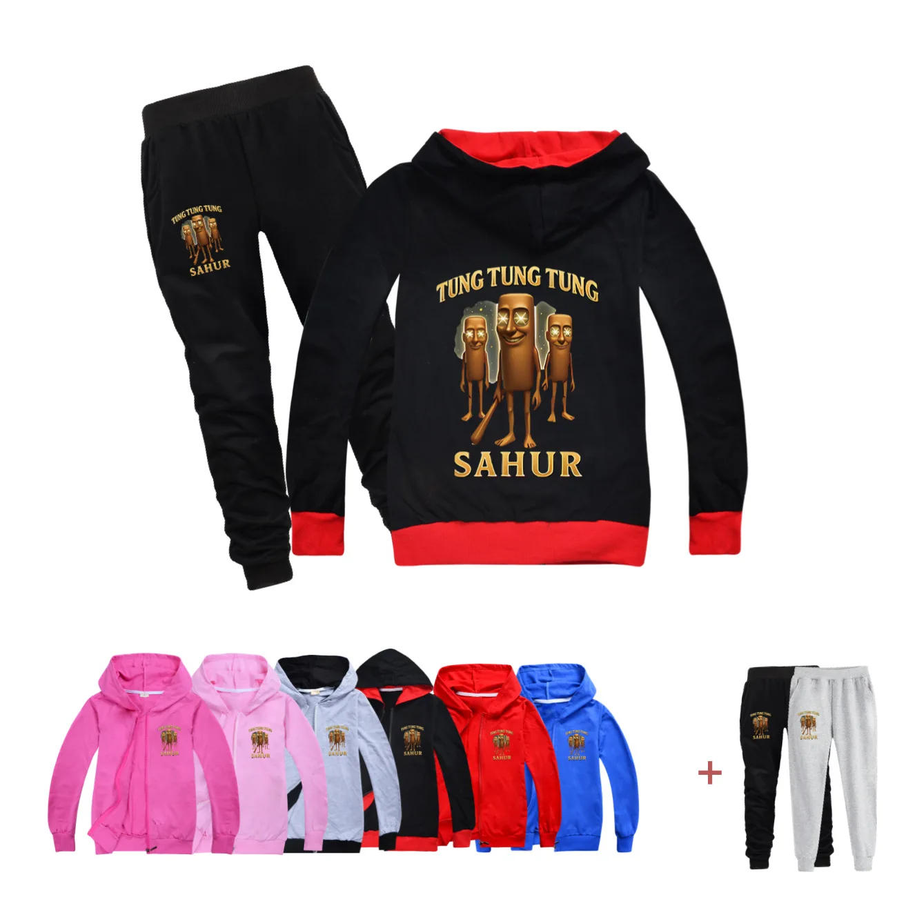 

Tung Tung Tung Sahur 2 шт., куртка на молнии с капюшоном для маленьких девочек и мальчиков, комплект штанов, детский спортивный костюм, детская одежда, одежда