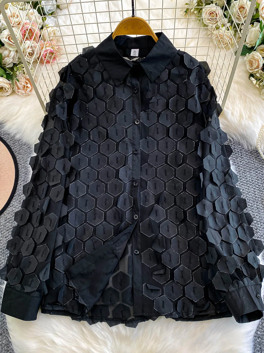 Trendy Casual frauen irt Stehkragen 3D Dekoration Vielseitig Herbst Top Koreanische Sle Lange Sve Lose Fit Täglichen Tragen