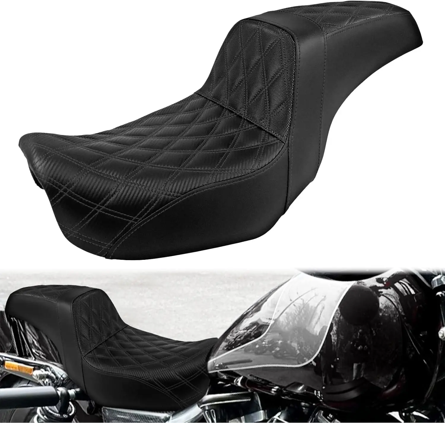 

One-Piece Driver Passenger Seat Motorcycle Two-Up Seat Fit for Harley Dyna Super Glide Street Bob Wide Glide Fat Bob Low Rider S