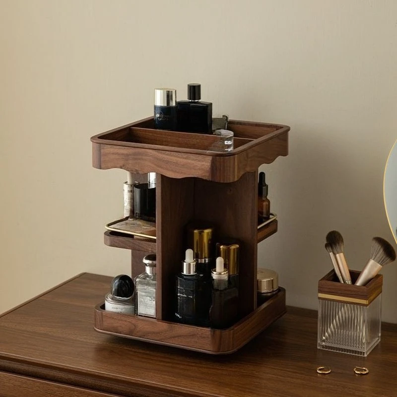Cosmetics Storage Box Wooden Premium Rotating Skin Care Products Perfume Dresser Shelf Large Capacity