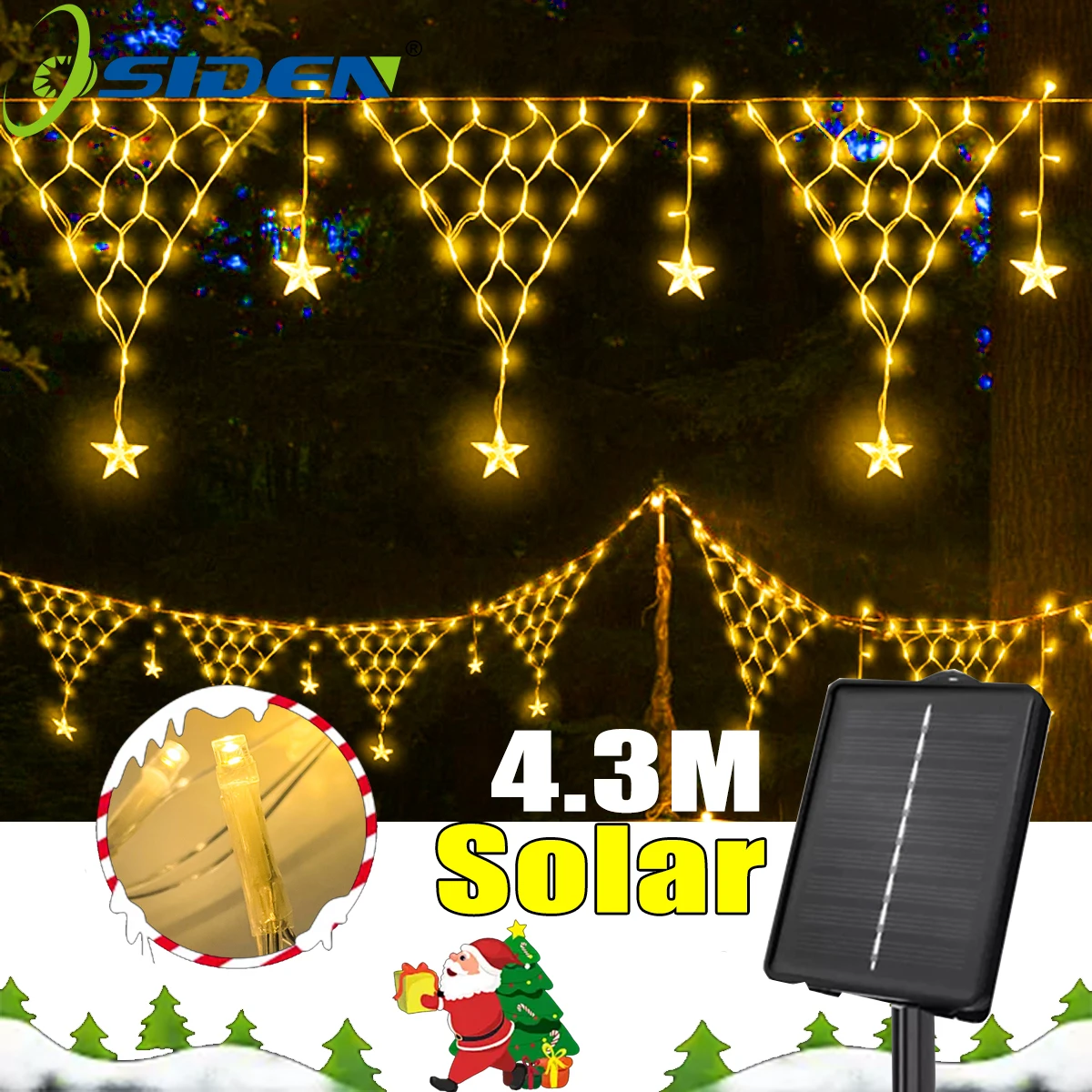 Solar Pentagram Icicle Curtain lights Outdoor Waterproof Christmas String Light 8 Lighting Modes Garden Christmas Decorative