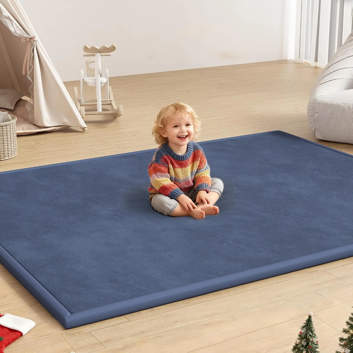 Baby Play Mat for Floor, 1.2'' Thick Memory Foam Tummy Time Mat - Super Soft Coral Velvet Nursery Rug with Non-Slip Backing