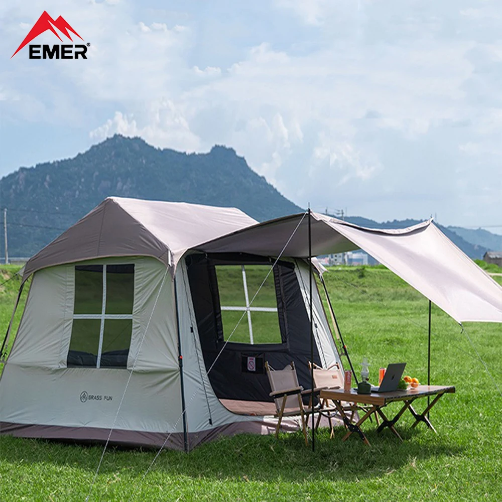 EMER Outdoor Camping 5-8 Personen wasserdichtes Familien-Markisen-Strandzelt mit Baldachin, schnell zu öffnendes Angelzelt, Picknick-Park, Anti-UV