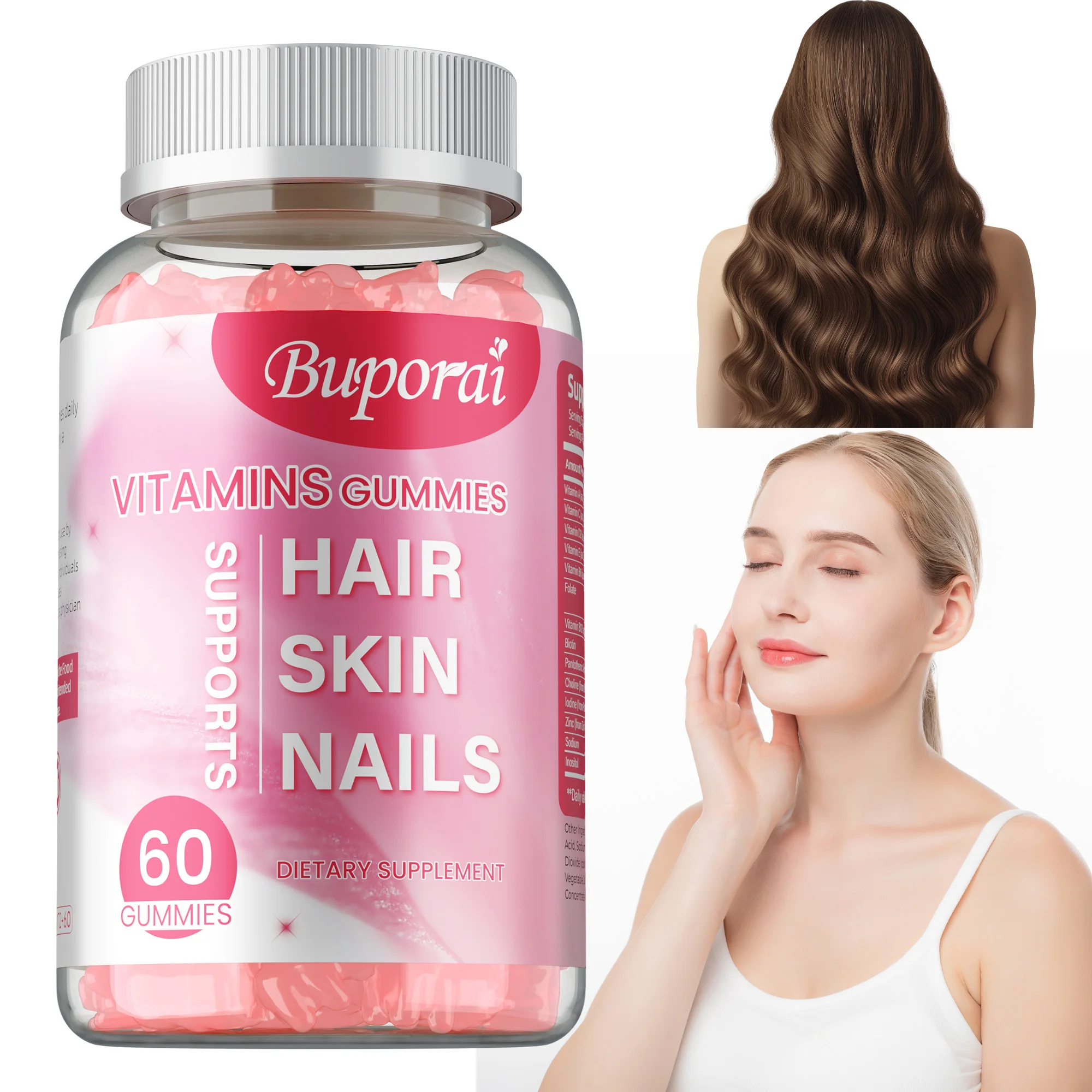 

Hair Skin and Nails Gummies - Antioxidant, Brighten Skin Tone, Increases Skin Elasticity, Promote Hair Growth, Maintain Vitality
