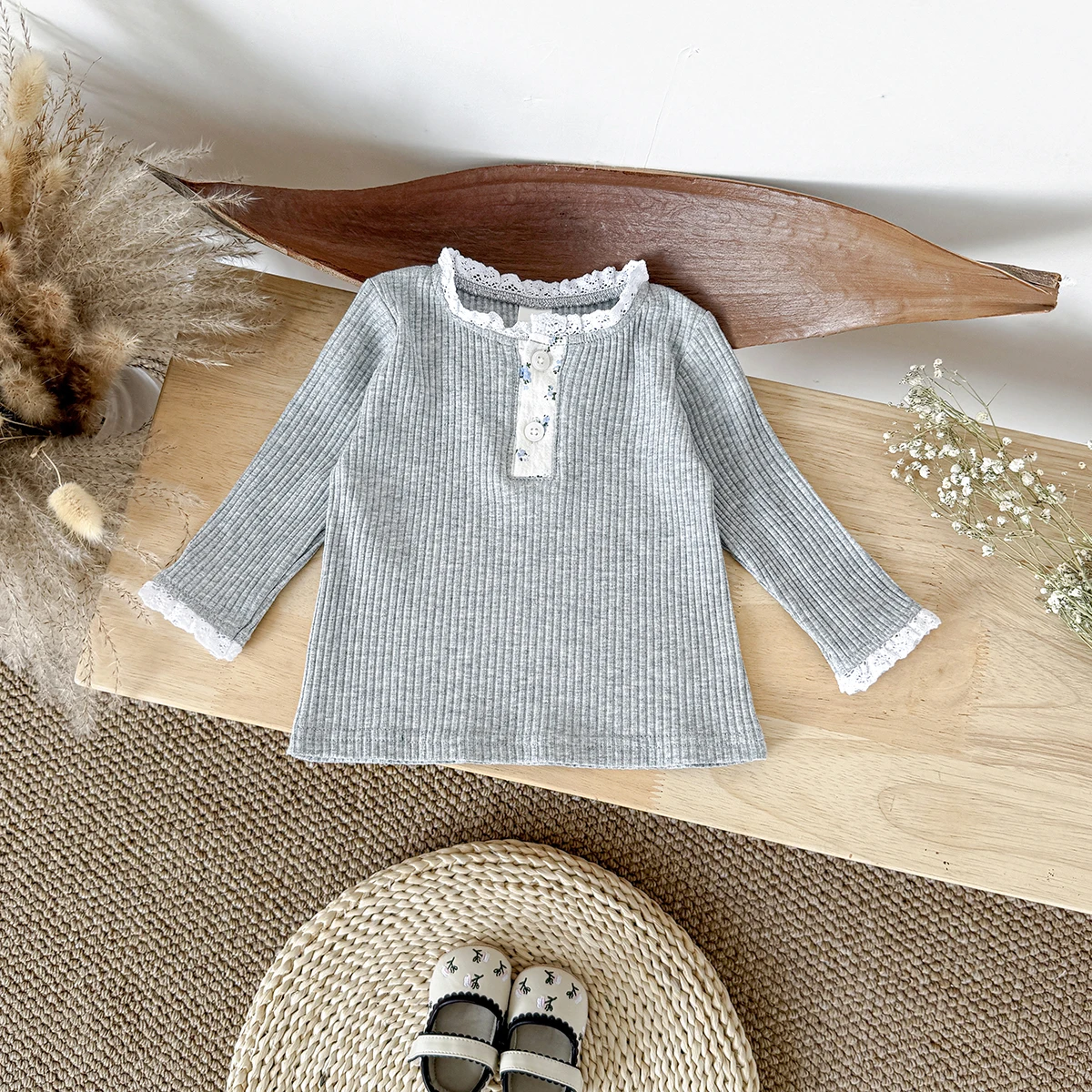 Korean Style Newborn Baby Girls Long Sleeve Lace Clothes Autumn Fashion Trendy Breathable Leisure Comfort Solid Color