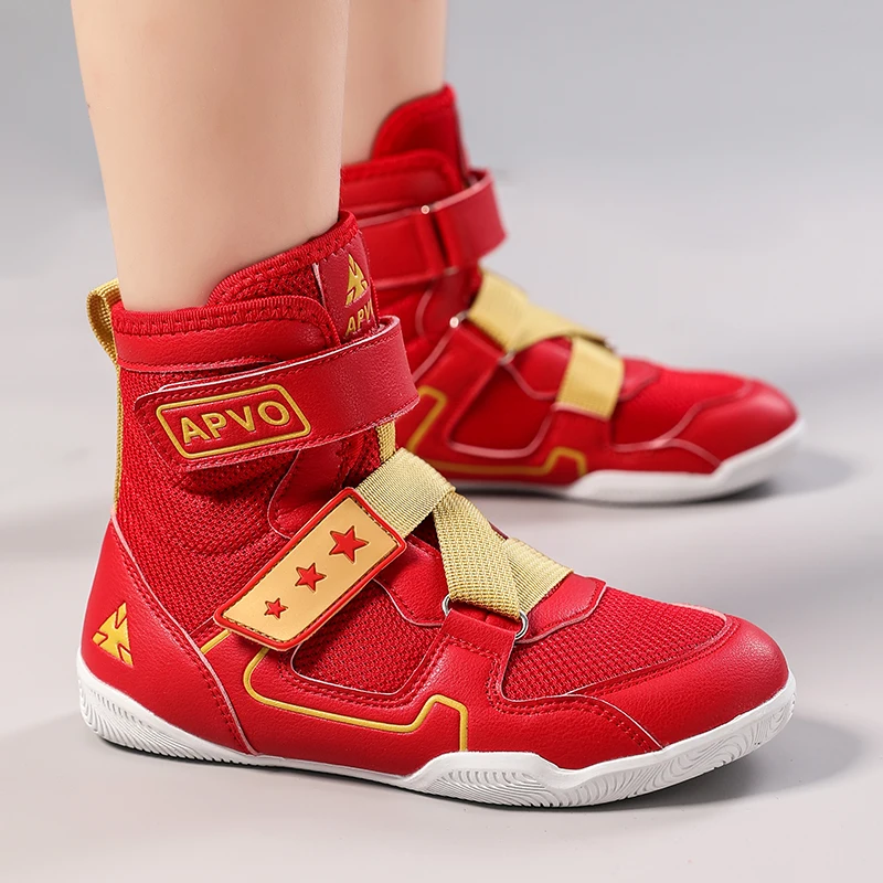 High-top boxing training shoes Comfortable training wrestling shoes Versatile hook-and-loop fastening design Squat shoes