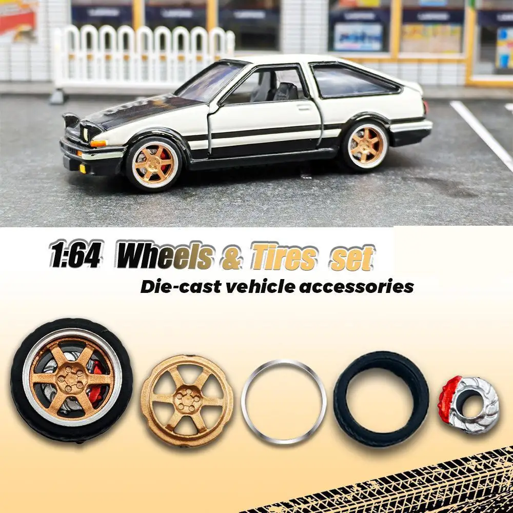 1: 64 toy model car, rubber tire, caliper, disc brake, metal throwing edge 0.8mm, metal shaft X3, diameter 10MM