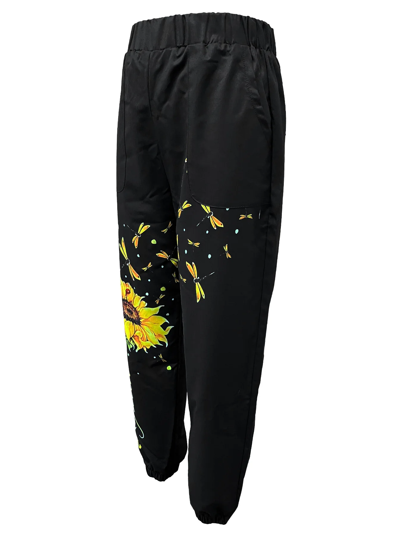 Nuova moda estiva di vendita calda versatile allentata casual stampata girasole elastico in vita pantaloni a nove punti per le donne