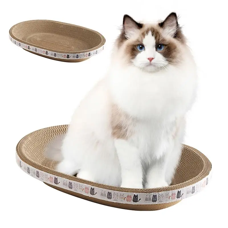 Oval Shaped Cardboard Cat Scratcher Wall Sofa Protection Cat Scratch Board Cat Paws Nails Sharpen Mats For Indoor Cats sleeping