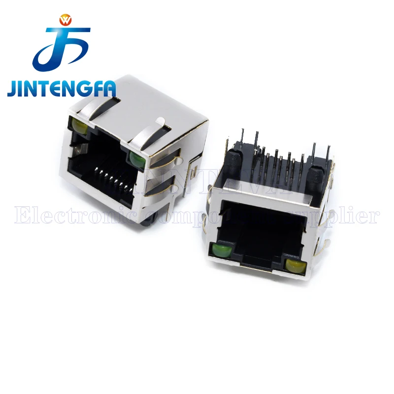 10PCS RJ45 Network Ethernet Female Socket With LED Buckle Light Right Angle 56 8P8C Female Jack Connector 90 Degree Bent Needle