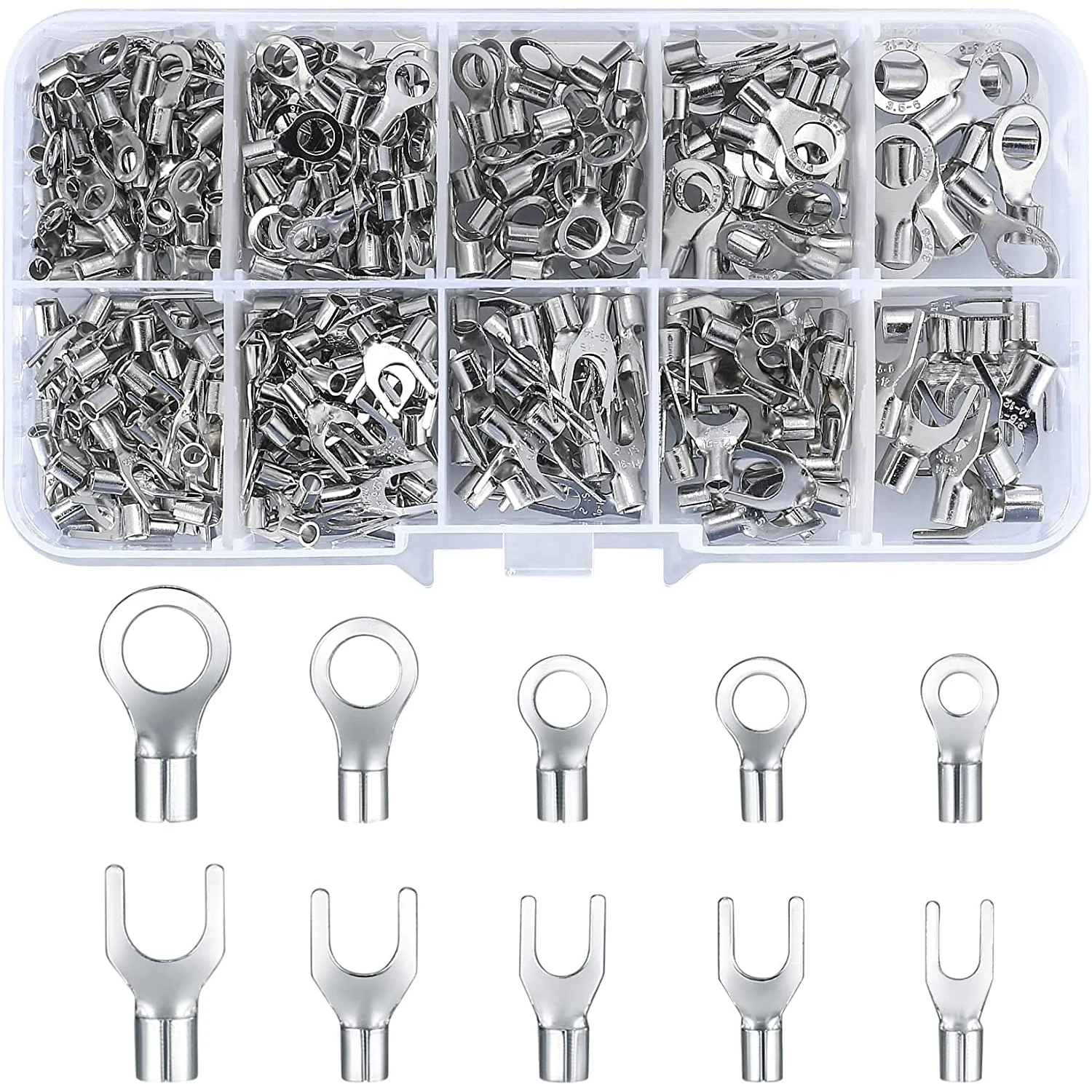 200/320 Stück 10-in-1-Klemmen, nicht isolierte Ringgabel, U-Typ-Messingklemmen, Sortimentsset, Kabel, Drahtverbinder, Crimp-Spaten
