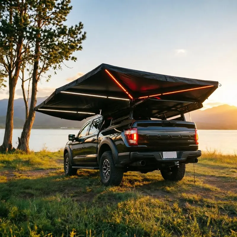 360 Freestanding Car Side Awning Tent With D Zipper, Retractable Roof Rack Canopy Portable Offroad 4x4 Camping Awning For Car
