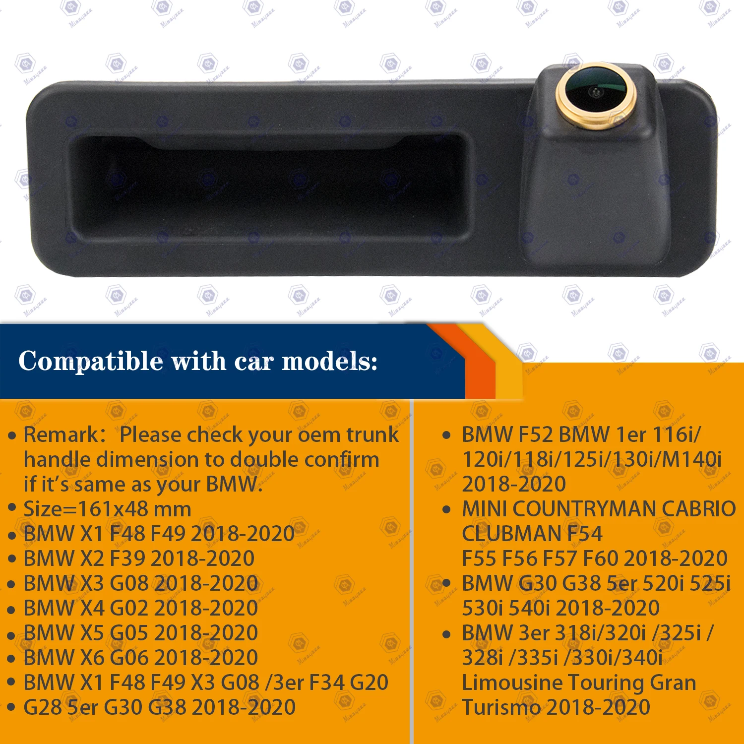 HD 1280*720P Rear View Tailgate handle Camera for BMW X1 F48/3er F30/5er F10/1er 2018-2019, Night Vision Reversing Backup Camera