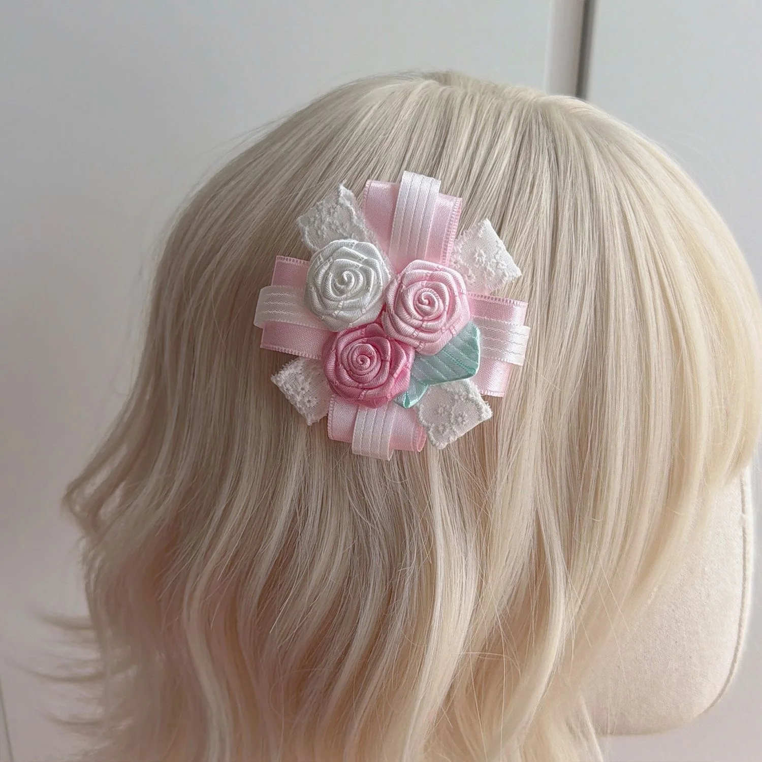【1pcs】flower circle hair accessories y2k hair clip vintage hairpin satin pink lace hairstyle accessories hair buckles
