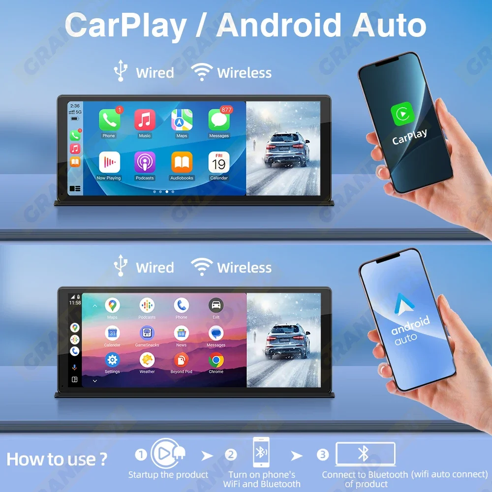 11.3 inch Car DVR 4K Camera Wireless Carplay Android Auto Touch Screen Dash Cam Dual Len Video Recorder GPS Navigation Dashboard