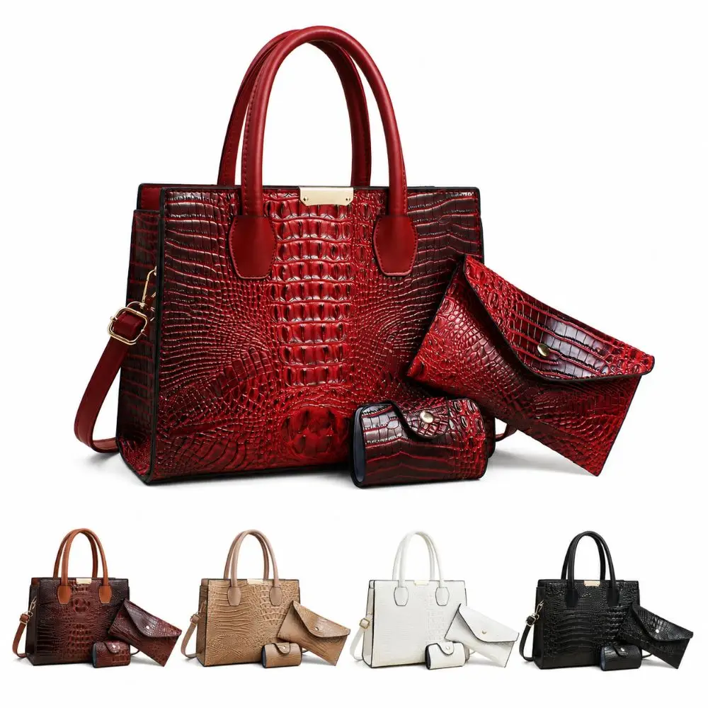 3 Piece Set Fashion Crocodile Pattern Women's Handbags Leather Lightweight Commuting Tote Bag Large Capacity Luxury Underarm Bag