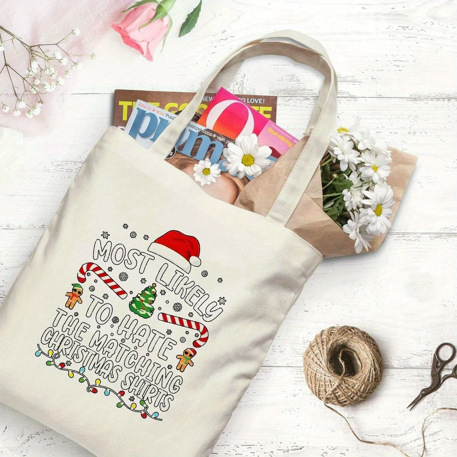 

Christmas Canvas Tote Bag Holiday Pattern Canvas Hand Bag Cute Snowman Eco Friendly Reusable Shoulder Folding Shopping Bag