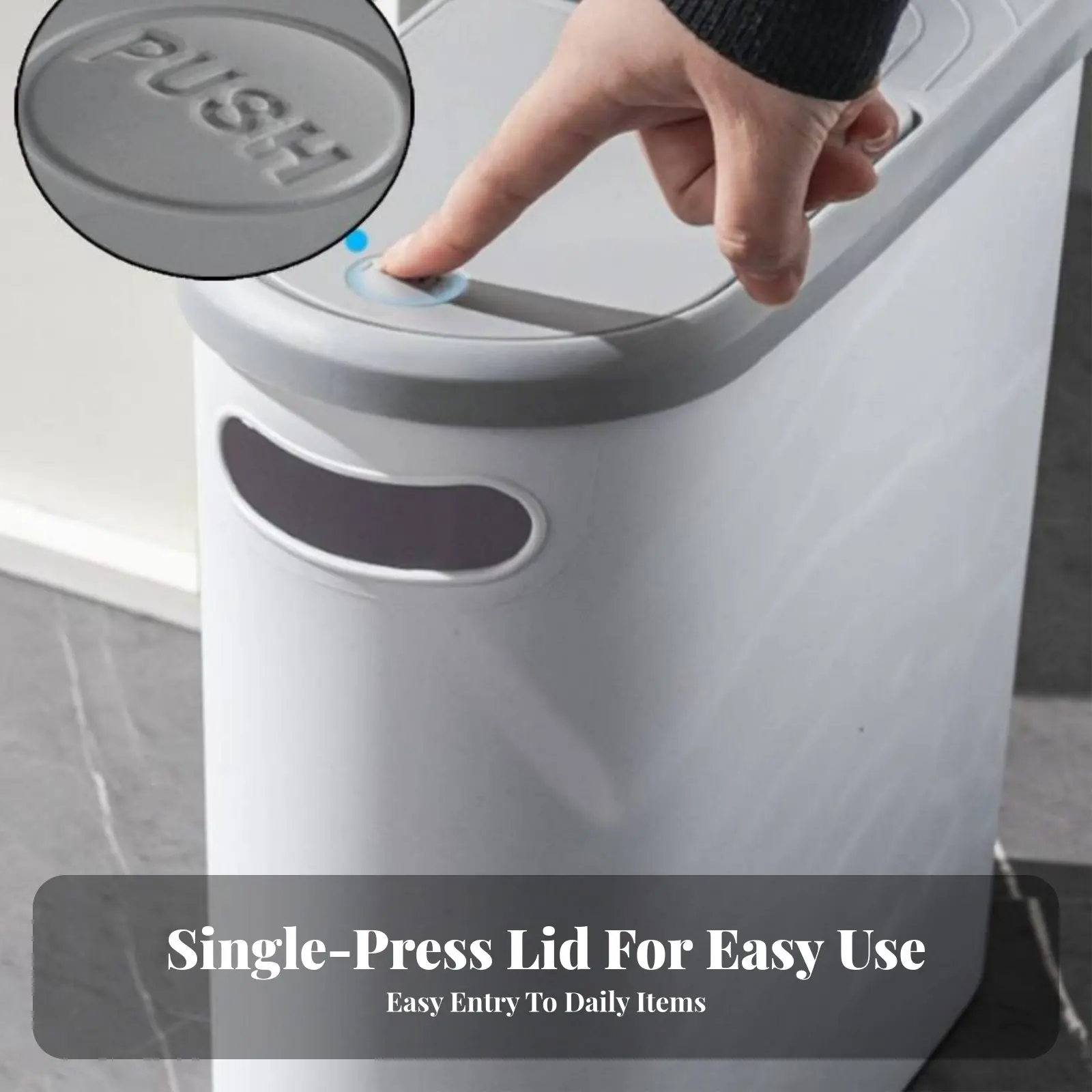 Push Button Trash Can Space Saving Slim Trash Can Narrow Space Wastebasket Easy Cleaning Narrow Garbage Bin 10L Capacity