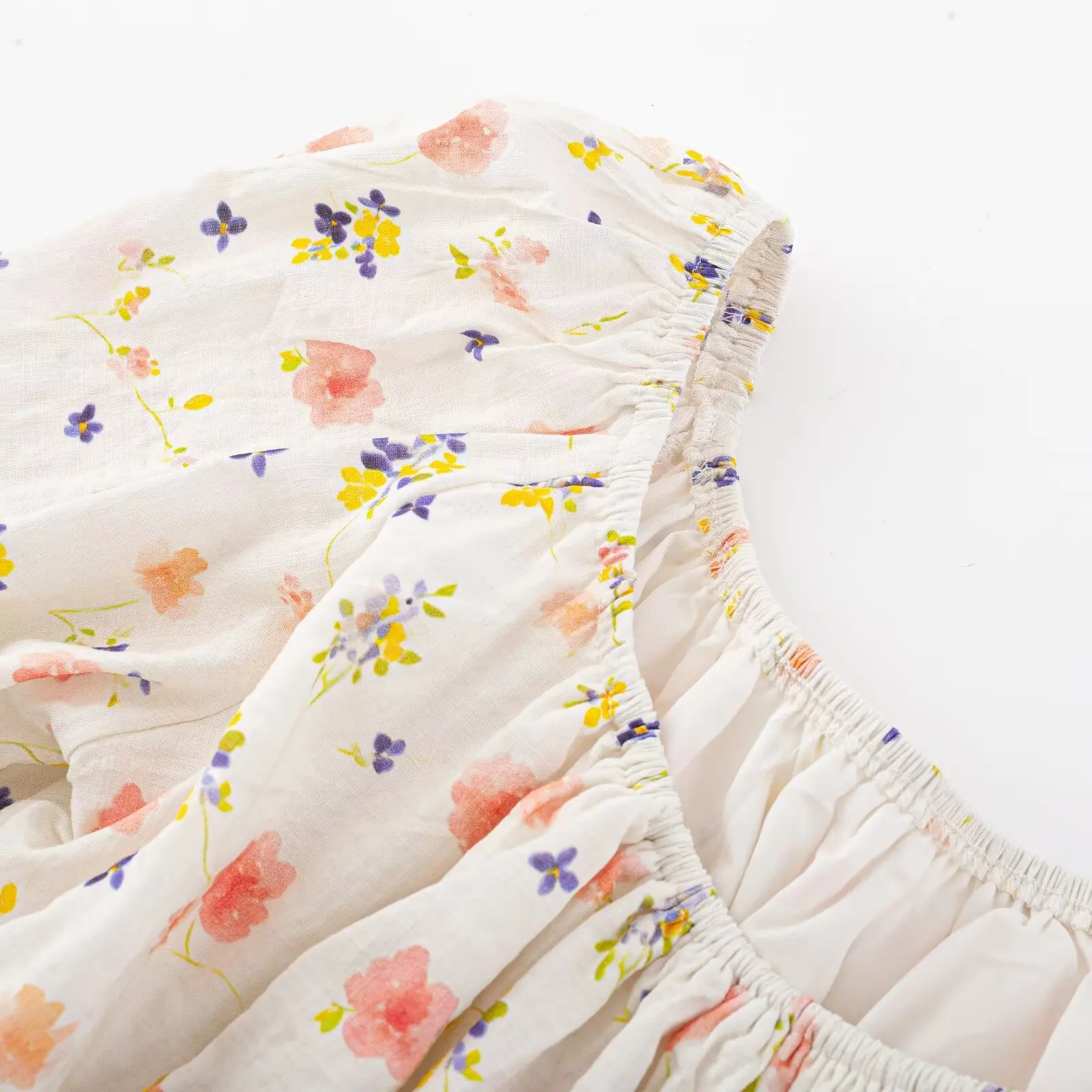 French Style Women's Top Sweet And Spicy Floral Design One Shoulder Lantern Sleeve Waist Cinching Long Sleeve T-shirt