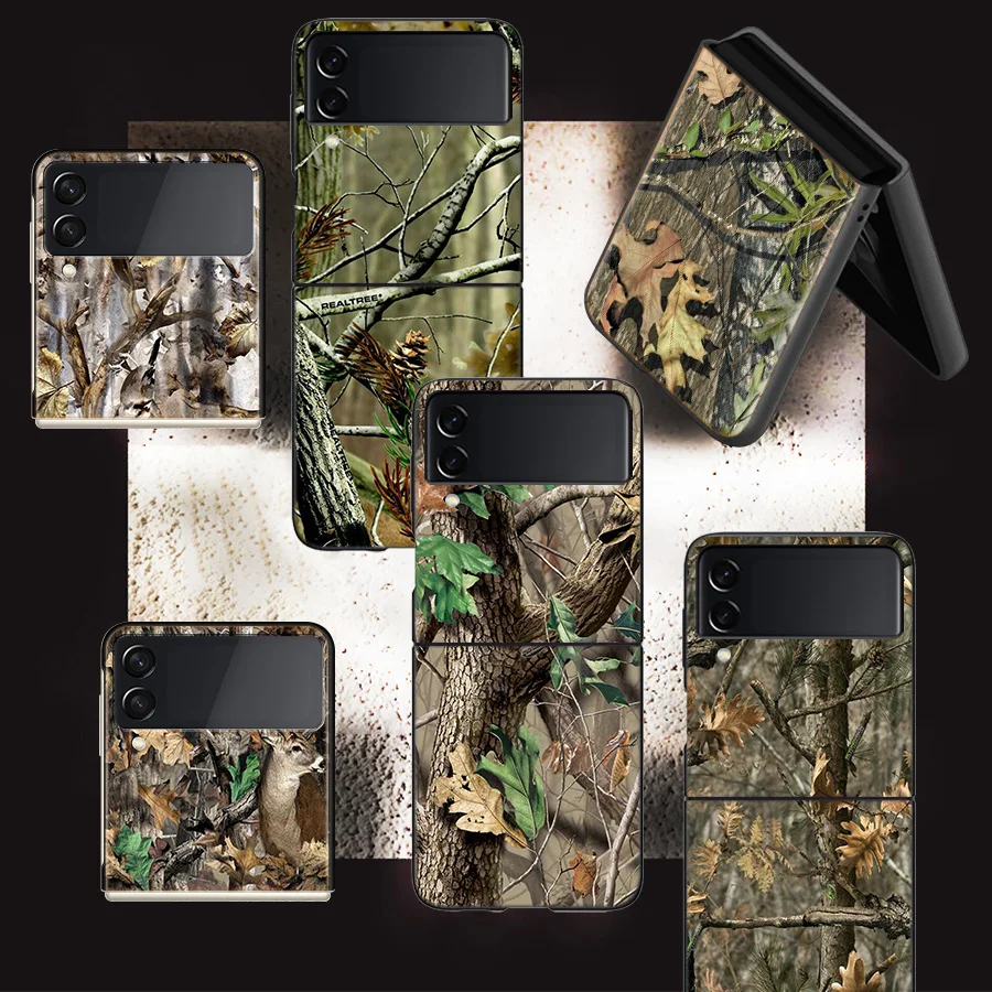 Realtree Real Tree Camo Phone For Samsung Galaxy Z Flip 5 4 3 5G Case Luxury Cover Z Flip 6 5G Black Cases Shell PC Fundas Shock