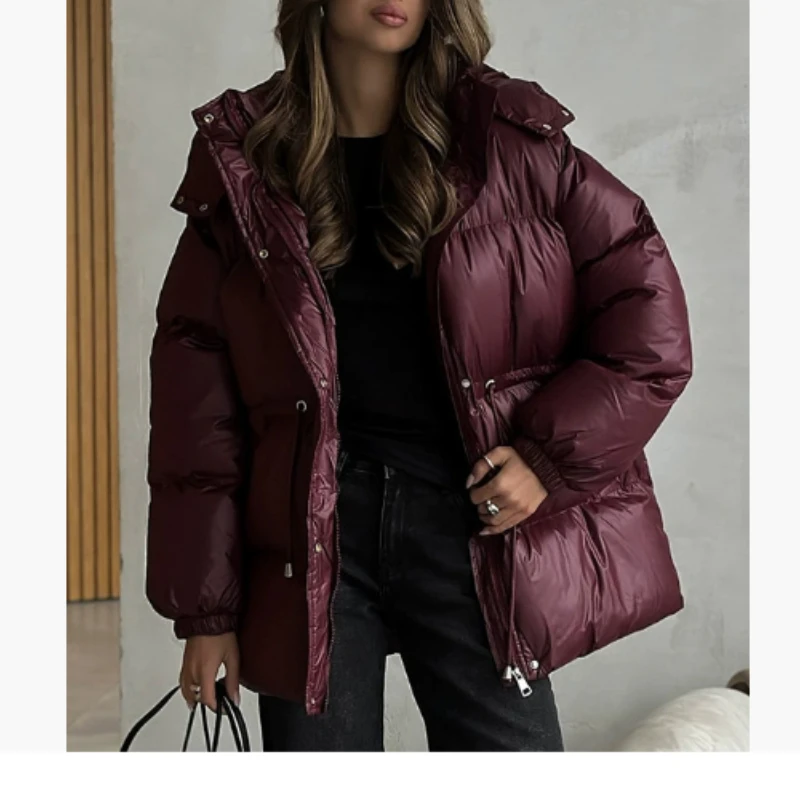 

Сплошной цвет, шляпа с поясом, тонкий теплый хлопковый костюм средней длины, модный темперамент 2025 года