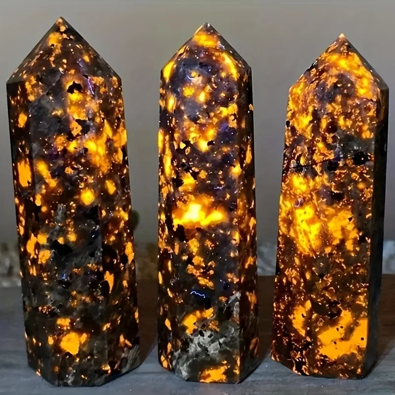 1pc Natural Yooperlite Flame Stone Column, Raw Stone Craft