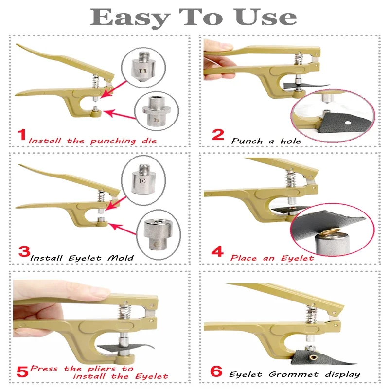 5mm/6mm/8mm/10mm Brass Eyelets Grommet with Multifunctional Pliers Kit Round Eye Rings for Leather Crafts Clothes Shoes Bag Belt