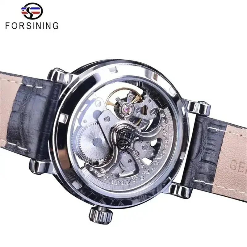 Forsining 207B Mechanical Automatic Vintage Leather Strap Carved Dial Watch Man For Sale Casual Business Men\'s Clock