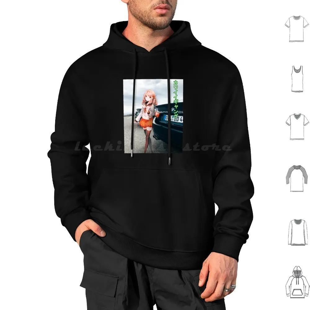 Anime Girl Next To A Car Hoodie cotton Long Sleeve Anime Girl Anime Kawaii Senpai Anime Edit