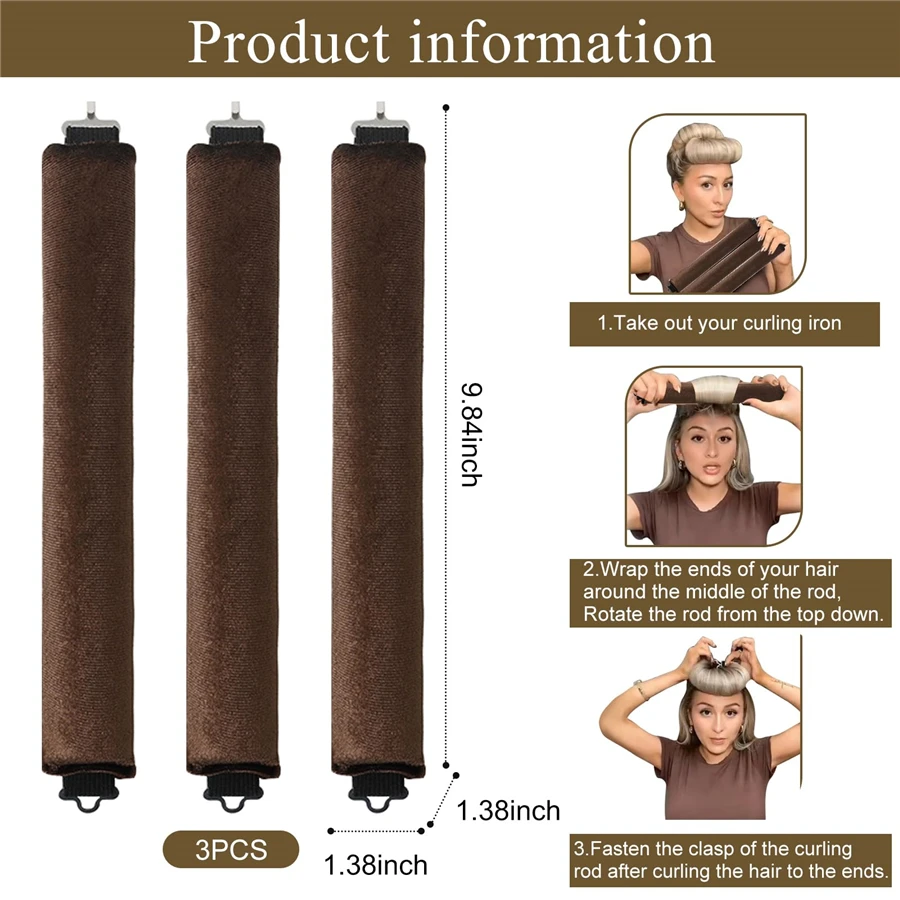 3PCS Heatless Hair Curlers, Foam Curling Rollers, No-Heat Hair Styling Tools for Soft, Natural-Looking Curls