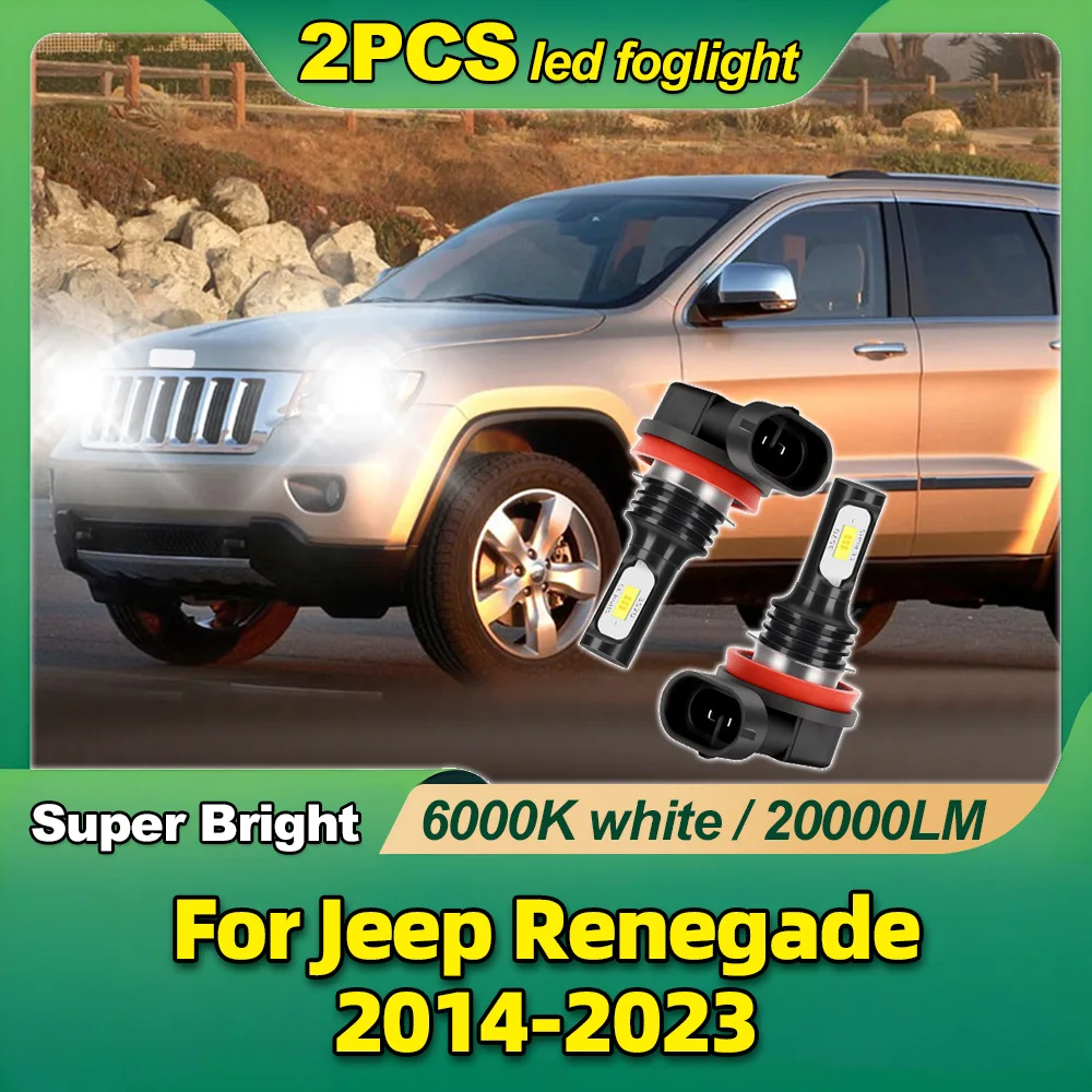 

20000LM LED Car Fog Light Bulb 3570 CSP Chips Super Bright 6000K Cool White Fog Lamp For Jeep Renegade 2014-2023 2015 2016 2017