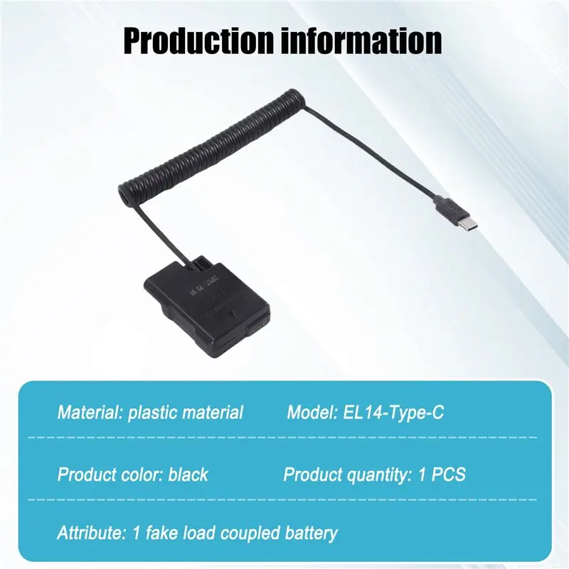 [NEW A09R!】 EL14 Dummy Coupler Battery Type-C Spring Cable For Nikon D3100 D3500 D5100 D5200 D5300 D5600 P7000 P7100 P7700 P7800